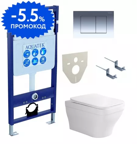 

Комплект инсталляция с унитазом, крышкой и кнопкой смыва «Aquatek» Set Aquatek Амадео-010 4в1 (инсталляция/унитаз с сиденьем/крепеж/звукоизоляционная прокладка) безободковый белый
