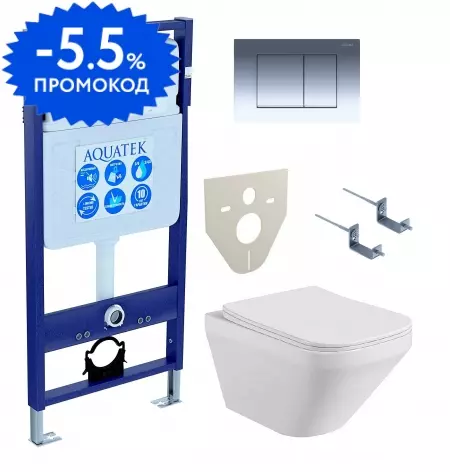 

Комплект инсталляция с унитазом, крышкой и кнопкой смыва «Aquatek» Set Aquatek Лира-010 4в1 (инсталляция/унитаз с сиденьем/клавиша/крепеж/звукоизоляционная прокладка) безободковый белый