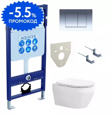 

Комплект инсталляция с унитазом, крышкой и кнопкой смыва «Aquatek» Set Aquatek Лея-010 4в1 (инсталляция/клавиша/унитаз с сиденьем/крепеж/звукоизоляционная прокладка) безободковый белый