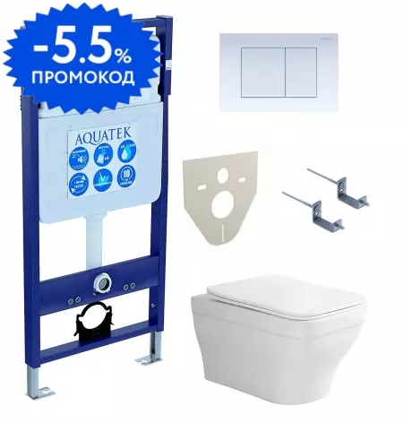 

Комплект инсталляция с унитазом, крышкой и кнопкой смыва «Aquatek» Set Aquatek Амадео-009 4в1 (инсталляция/унитаз с сиденьем/крепеж/звукоизоляционная прокладка) безободковый белый