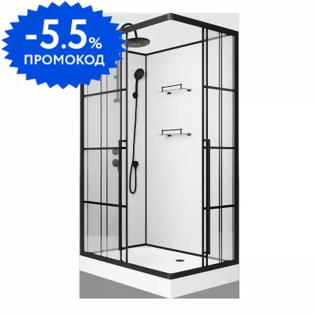 

Душевая кабина «Niagara» Standart ST120/80/15QL/KL/BKT 120/80 низкий поддон прозрачная с рисунком клетка/белая без крыши левая