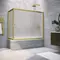 Шторка на ванну стеклянная «Vegas Glass» ZV+ZVF Novo 150/80 сатин/золото матовое универсальная, картинка №2