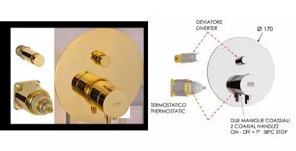 Смеситель термостатический для душа Remer Elegance NT09KBDO, золото глянцевое
