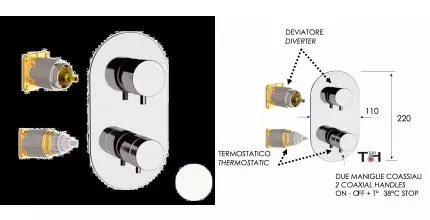 Смеситель термостатический для душа Remer Elegance NT92KBBO, белый матовый