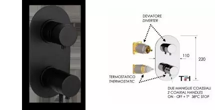 Смеситель термостатический для душа Remer Elegance NT93KBNO, черный матовый