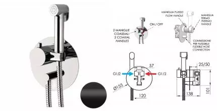 Гигиенический душ с термостатическим смесителем Daniel Suvi Thermo ST206424DC15, черный матовый