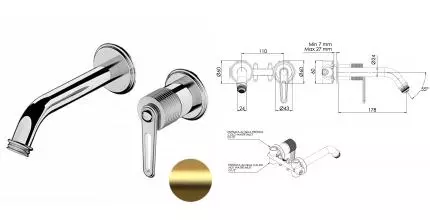 Смеситель для раковины Daniel Brooklyn BY632PDP, золото брашированное