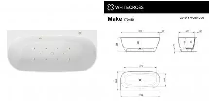 Ванна WHITECROSS Make 170x80 "AERO" (золото) иск. камень Ванна WHITECROSS Make 170x80 "AERO" (золото) иск. камень