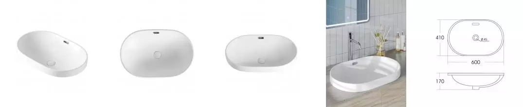 Agger ASB02600 Раковина встраиваемая санфарфор, белый глянец