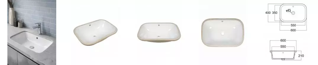 Agger ASB03600 Раковина встраиваемая снизу санфарфор, белый глянец