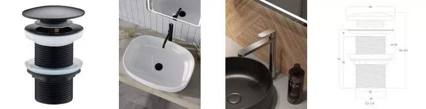 Agger AX00444 Донный клапан для раковины без перелива, черный