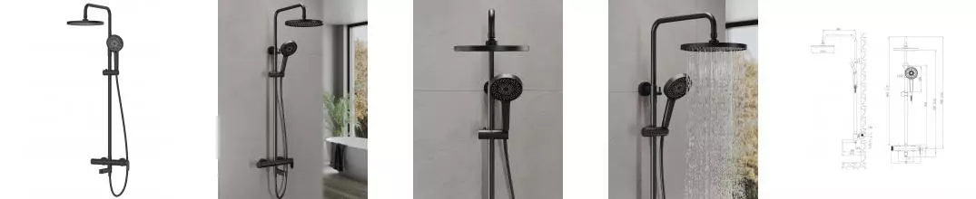 AGGER Sweet A2793344 Душевая система с однорычажным смесителем для ванны/душа, черный матовый