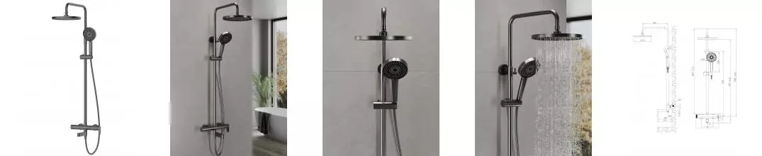 AGGER Sweet A2793355 Душевая система с однорычажным смесителем для ванны/душа, оружейная сталь матовая