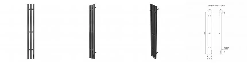 Полотенцесушитель PALERMO 1200/156 электрический ГРАФИТ стойка R 3кв.пер. AZARIO AZ83856G · Azario, AZ83856G