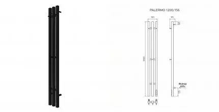 Полотенцесушитель PALERMO 1200/156 электрический ЧЁРНЫЙ стойка R 3кв.пер. AZARIO AZ83916B · Azario, AZ83916B