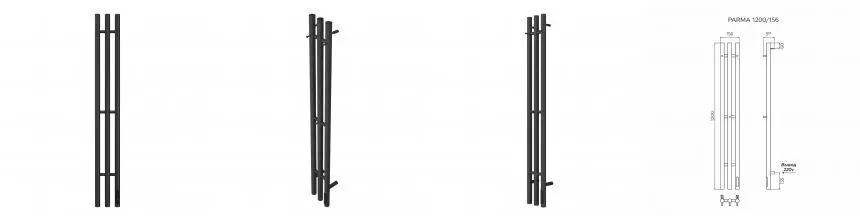 Полотенцесушитель PARMA 1200/156 электрический ГРАФИТ стойка R 3 пер. AZARIO AZ83859G · Azario, AZ83859G