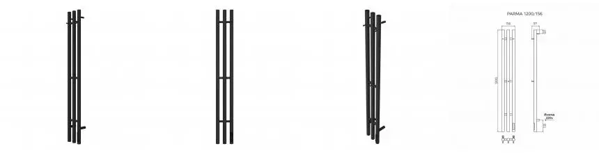 Полотенцесушитель PARMA 1200/156 электрический ЧЁРНЫЙ стойка R 3 пер. AZARIO AZ83861B · Azario, AZ83861B