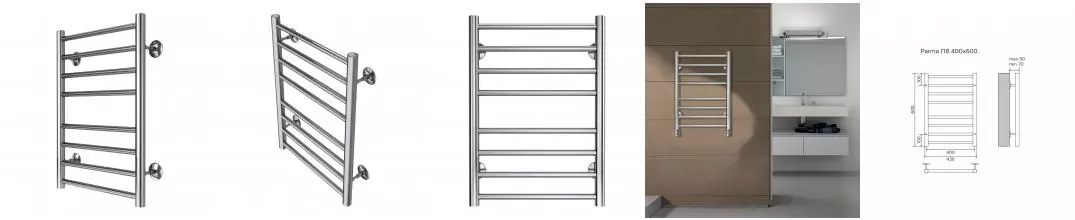 Полотенцесушитель PARMA 400/600  водяной 8 пер. (1"-1/2"  Полированный)  AZARIO AZ10146S · Azario, AZ10146S