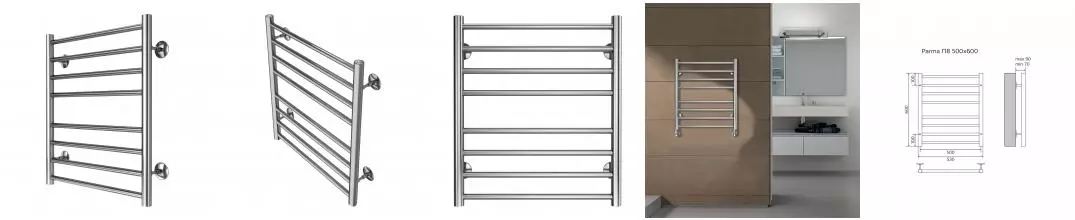 Полотенцесушитель PARMA 500/600 водяной 8 пер. (1"-1/2"  Полированный)  AZARIO AZ10156S · Azario, AZ10156S