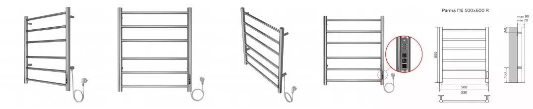 Полотенцесушитель PARMA 500/600 электрический R 6 пер. AZARIO AZ10856 · Azario, AZ10856