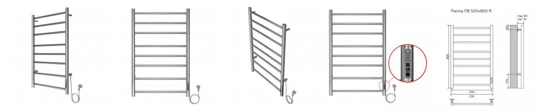 Полотенцесушитель PARMA 500/800 электрический R 8 пер. AZARIO AZ10858 · Azario, AZ10858