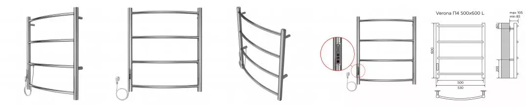 Полотенцесушитель VERONA 500/600 электрический L 4 пер. AZARIO AZ04756 · Azario, AZ04756