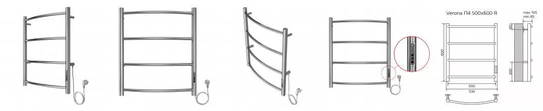 Полотенцесушитель VERONA 500/600 электрический R 4 пер. AZARIO AZ04856 · Azario, AZ04856