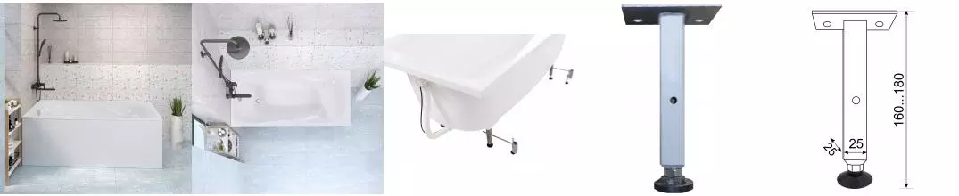 Ванна MIRA 180см из литьевого мрамора NOVA GEL с металлическими ножками/ Aqua de Marco