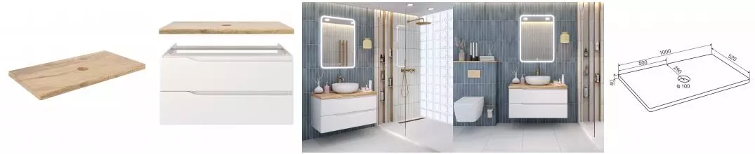 Столешница из массива NORDIC 100 см /ясень/ с отв. под раковину/AQUA DE MARCO Столешница из массива NORDIC 100 см /ясень/ с отв. под раковину/AQUA DE MARCO
