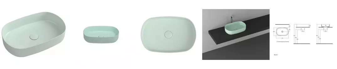 Раковина накладная ISVEA Infinity 55, 10NF65055-2T, овальная 55см, матовый мятный · Isvea, 10NF65055-2T