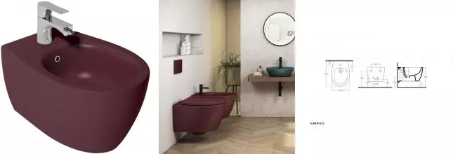 Биде подвесное ISVEA Sentimenti Neo, 10AR41010-2R, матовый бордовый · Isvea, 10AR41010-2R