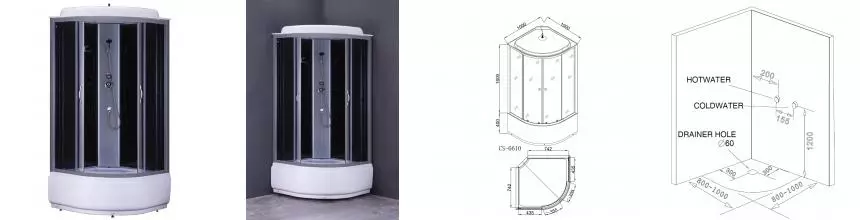 Душевая кабина Loranto CS-6610 G, 100х100х215, поддон 40 см