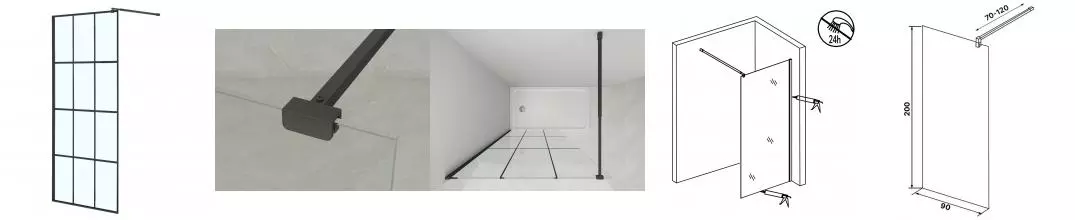 Душевая перегородка Loranto Walk-in 90x200 регулируемый кронштейн 70-100 мм, прозрачное стекло "Лофт клетка" 8 мм, профиль черный матовый (CS-W02B-90) Душевая перегородка Loranto Walk-in 90x200 регулируемый кронштейн 70-100 мм, прозрачное стекло "Лофт клетка" 8 мм, профиль черный матовый (CS-W02B-90)