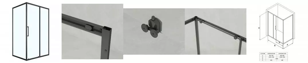 Душевое ограждение Loranto 120x90x190 раздвижная дверь, универсальная, прозрачное стекло 6 мм, профиль черный матовый (CS-AB02B-129)