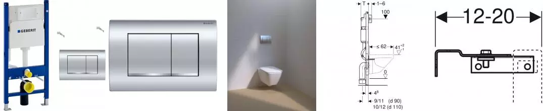 Инсталляция Geberit Duofix для подвесного унитаза, со смывным бачком Delta, смывная клавиша Delta30, хром глянец (458.163.21.1)