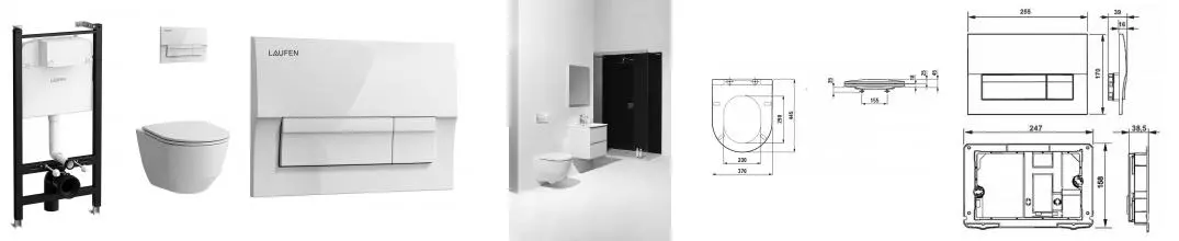 ПЭК Laufen PRO чаша унитаза подвесная Rimless с инсталляционной системой, тонким сиденьем микролифт  и белой клавишей смыва (Z.RU93.0.761.6)