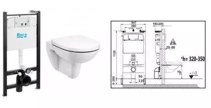 ПЭК Roca Debba Round Pack подвесной унитаз Rimless + инсталляция + сиденье Supralit (7.8931.0.498.0)