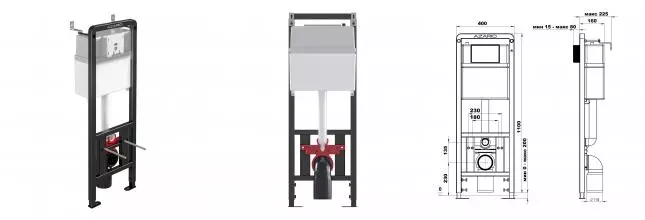 Инсталляция AZARIO для подвесного унитаза 400х160х1100, механическая, 3/6л (AZ-ИУ00001)