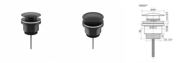 Донный клапан универсальный Ceramicanova 70003MBb с системой клик - клак латунь черный матовый