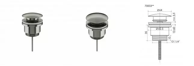 Донный клапан универсальный Ceramicanova 70003BN с системой клик - клак латунь брашированный никель PVD