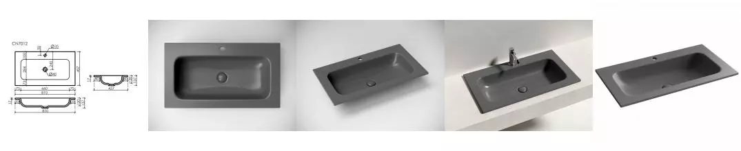 Раковина мебельная Grace с отверстием под смеситель, 810*457*137мм, темный антрацит матовый, арт. CN7012MDH