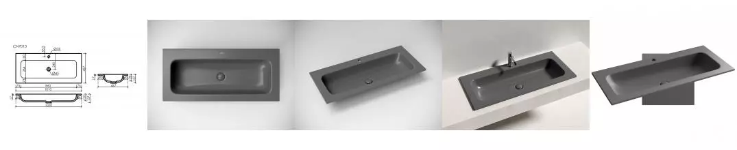 Раковина мебельная Grace с отверстием под смеситель, 1010*457*137 мм, темный антрацит матовый, арт. CN7013MDH