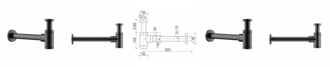 Сифон для раковины Ceramicanova 70001GG вороненая сталь