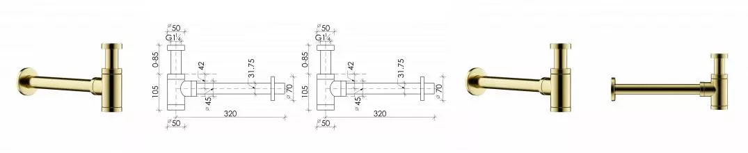 Сифон для раковины Ceramicanova 70001BG брашированное золото