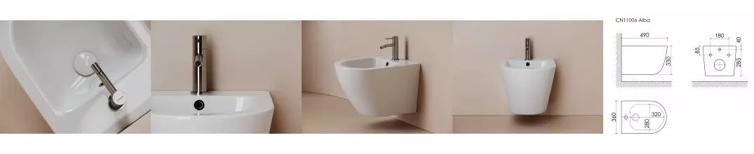 Биде подвесное Ceramicanova Alba с крепежом для скрытого монтажа белый CN11006