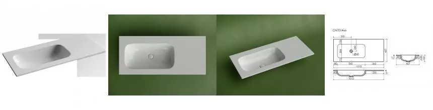 Раковина накладная Ceramicanova Grace чаша слева без отв под смеситель 1010x457x137 белый CN7014wx