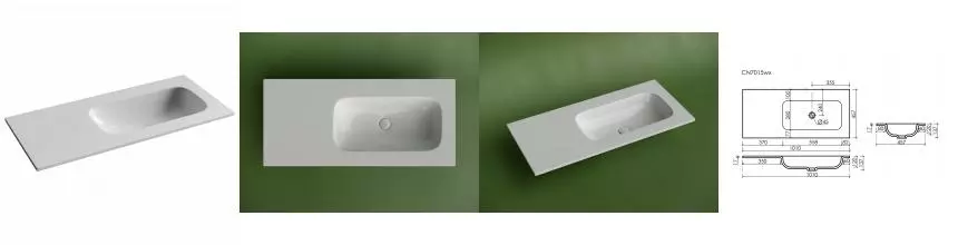 Раковина накладная Ceramicanova Grace чаша справа без отв под смеситель 1010x457x137 белый CN7015wx