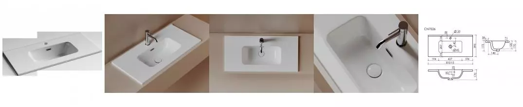 CN7026 Раковина мебельная накладная Compact 810x395x170, цвет белый