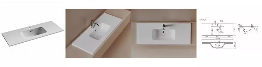 CN7027 Раковина мебельная накладная Compact 1010x395x175, цвет белый