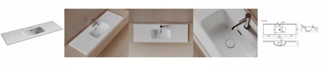 CN7028 Раковина мебельная накладная Compact 1210x395x170, цвет белый